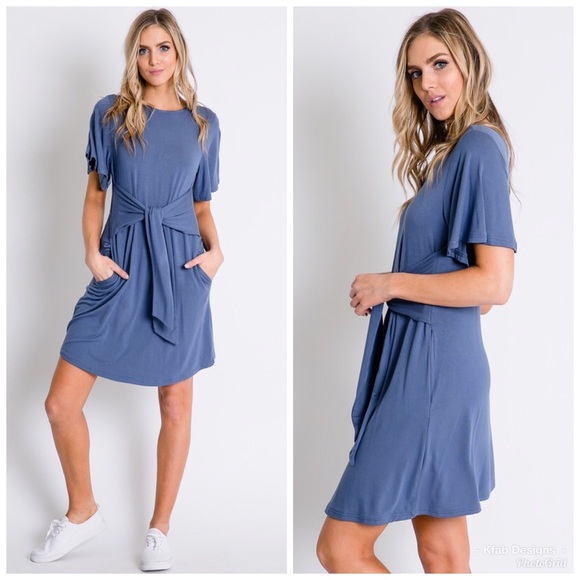 🥰LAST 1! 💕Tie Front Flutter Sleeve Pocket Dress! - Picture 6 of 8